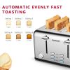 Toaster 4 Slice, Geek Chef Stainless Steel Extra-Wide Slot Toaster with Dual Control Panels of Bagel/Defrost/Cancel Function(Sliver-Black)