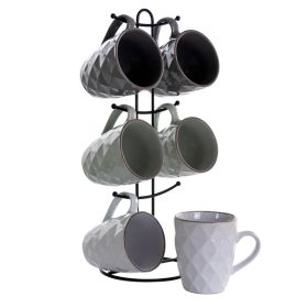 Elama Diamond Waves 6-Piece 12 oz. Mug Set with Stand, Assorted Colors