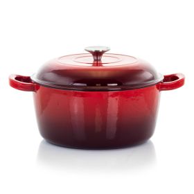 MegaChef 5 Quarts Round Enameled Cast Iron Casserole with Lid in Red