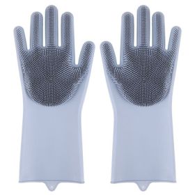 1 Pair Gloves Kitchen Silicone Cleaning Gloves Magic Dish Washing for Household Scrubber Rubber Kitchen Clean Tool (Color: Gray)