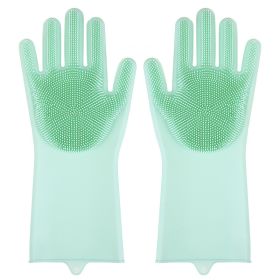 1 Pair Gloves Kitchen Silicone Cleaning Gloves Magic Dish Washing for Household Scrubber Rubber Kitchen Clean Tool (Color: Green)